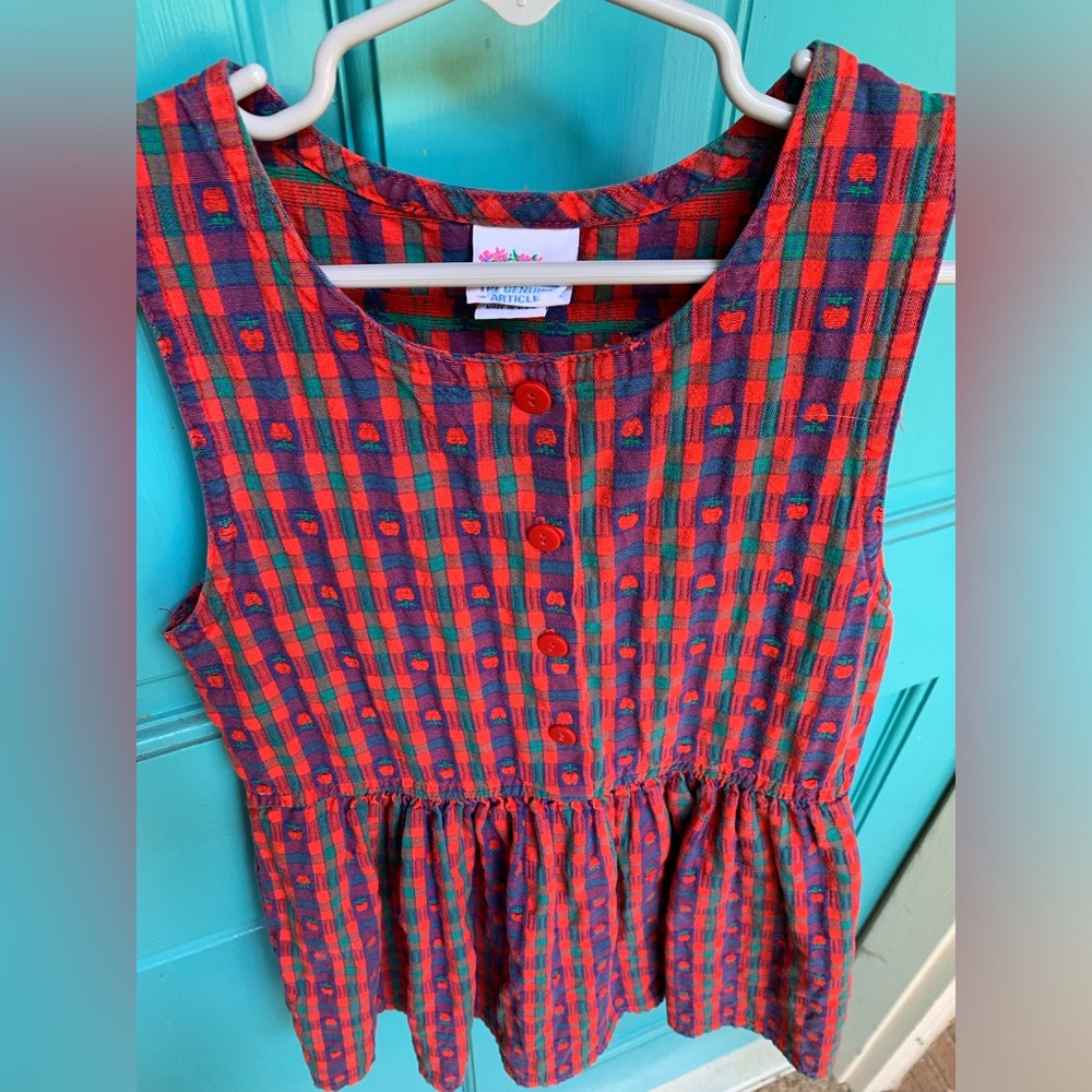 Vintage Osh Kosh The Genuine Article Plaid Apple School Dress Jumper Size 5 - Picture 8 of 12
